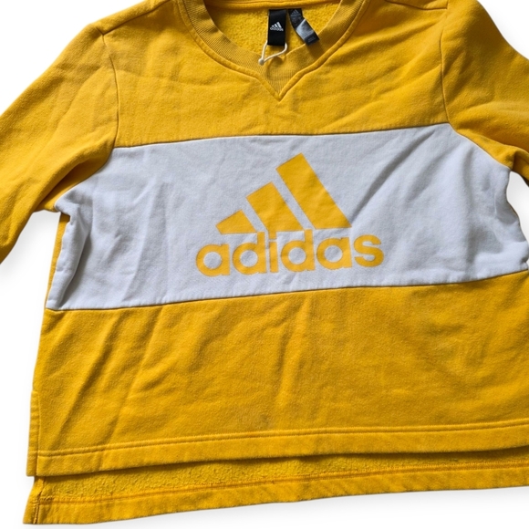 Adidas Cropped Sweater, Color Block Yellow And White, Size M - Picture 3 of 9
